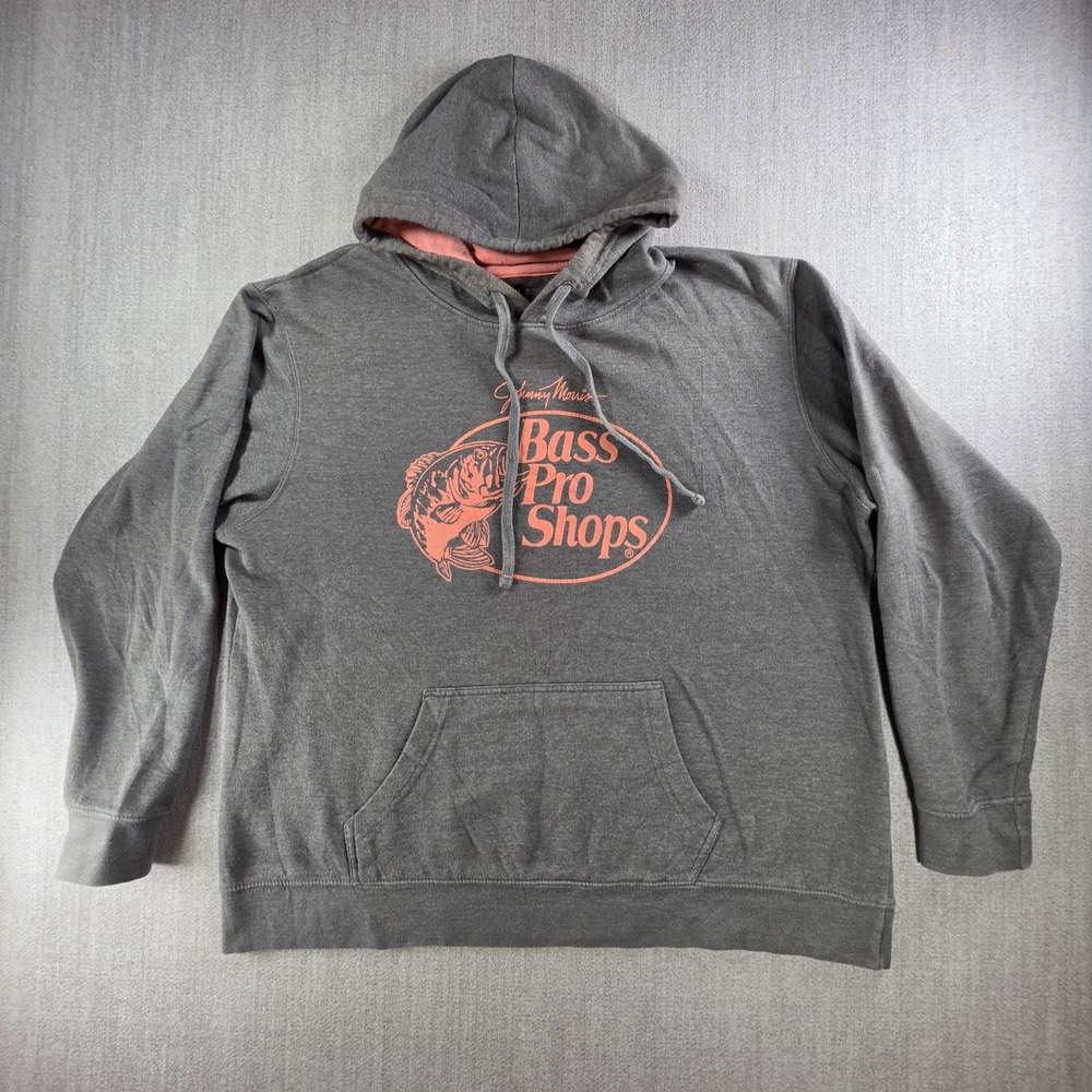Bass Pro Shops Hoodie Men XL Gray Johnny Morris Graphic Fleece Pullover